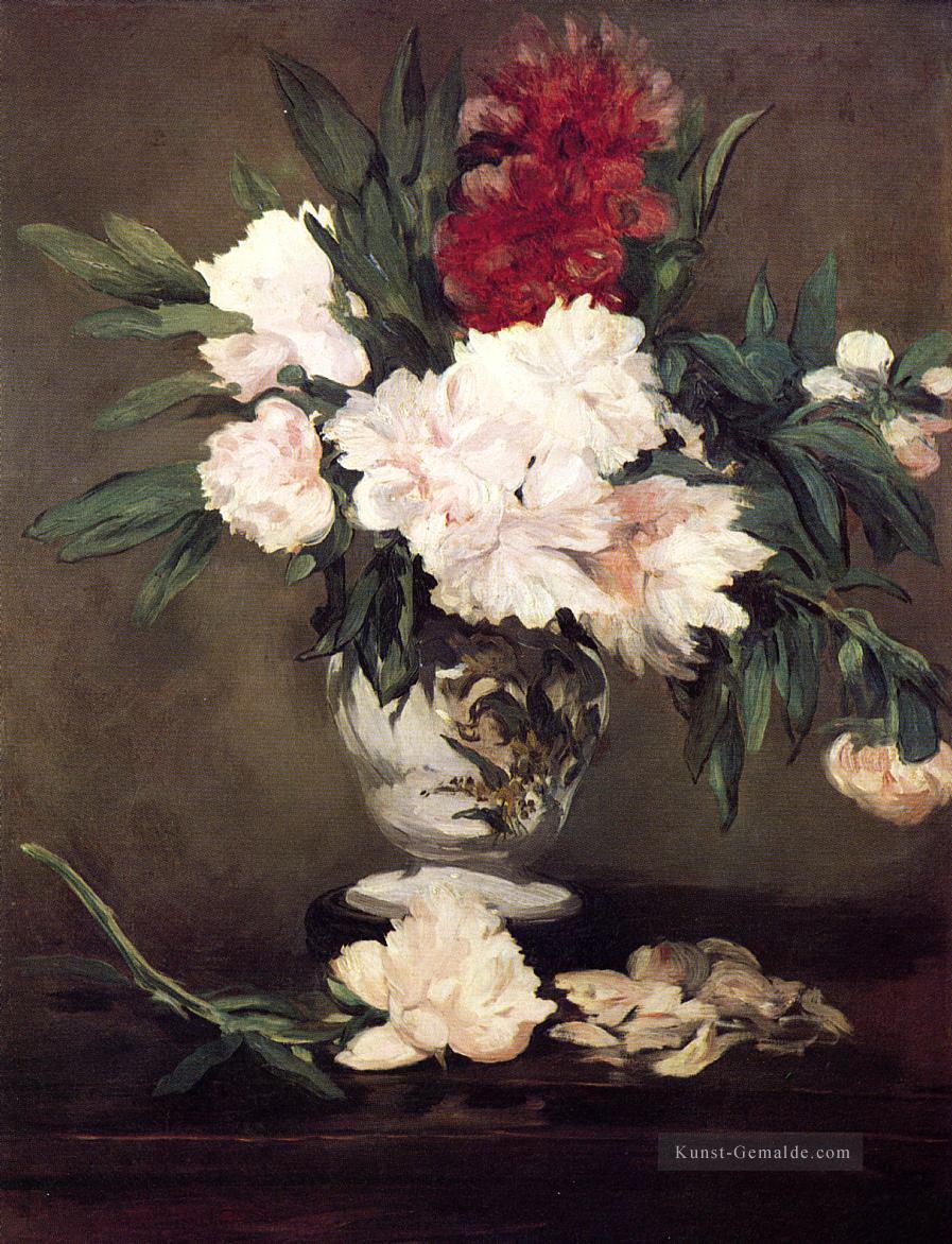 Vase Pfingstrosen auf einem kleinen Sockel Eduard Manet impressionistische Blumen Ölgemälde